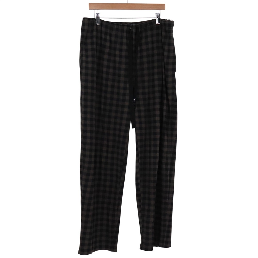 Chaps Pajama Pants Mens XL Fleece Gingham Black Charcoal Drawstring Excellent